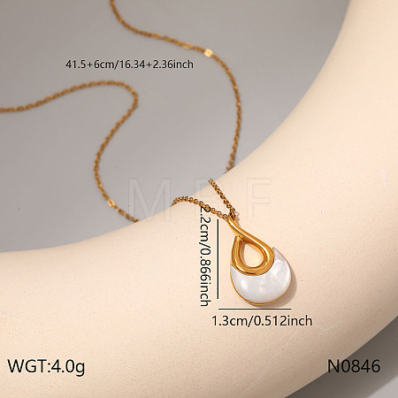 304 Stainless Steel & Natural White Shell Pendant Necklaces for Women WG91666-03-1
