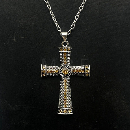 Platinum Alloy Rhinestone Cross Pendant Necklaces LS-NX3454-10-1