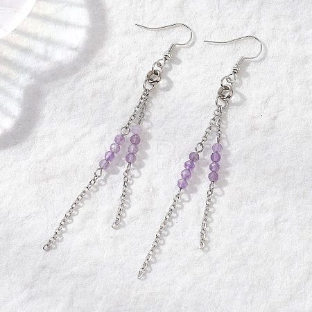 Round 304 Stainless Steel Natural Amethyst Dangle Earrings EJEW-JE06783-01-1