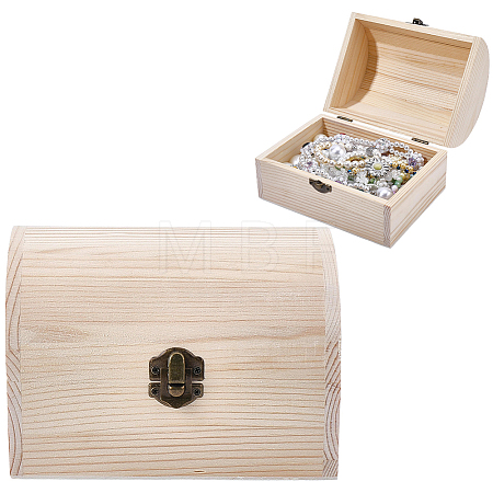Wood Treasure Chest Storage Boxes with Hinged Lid and Metal Clasps AJEW-GF0014-35B-1