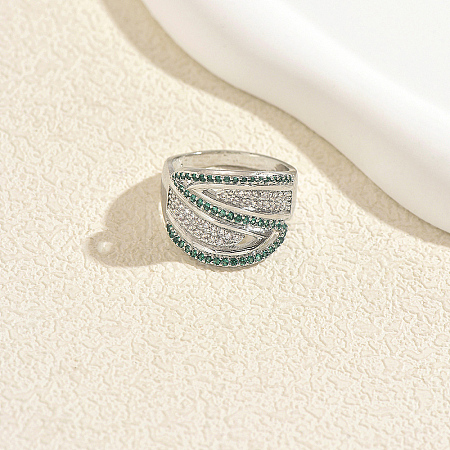 Brass Micro Pave Cubic Zirconia Finger Rings BK2571-4-1