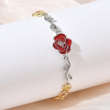 Brass Micro Pave Clear Cubic Zirconia Link Chain Bracelets for Women BJEW-C156-05PG-1