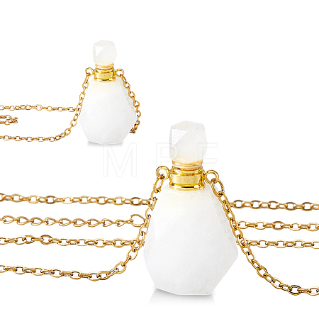 Natural Quartz Crystal Faceted Perfume Bottle Pendant 304 Stainless Steel Cable Chain Necklaces NJEW-WH0002-268E-1
