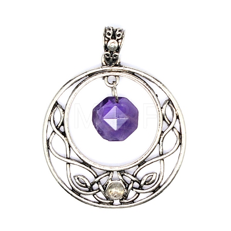 Natural Amethyst Faceted Hexagon Pendants PW-WGD21FA-04-1