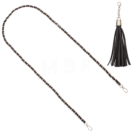 Adjustable Black Imitation Leather Bag Straps PURS-CL0001-55B-1