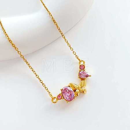 304 Stainless Steel Rhinestone Butterfly Pendant Necklaces for Women WGF3B1F-01-1