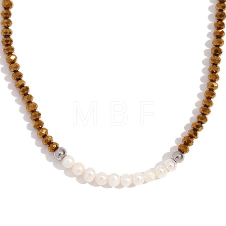 Fashion Natural Freshwater Pearl & Faceted Rondelle Glass Beaded Necklaces for Women AX4759-1-1
