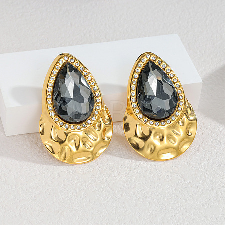 304 Stainless Steel & Glass Stud Earrings WG19409-01-1