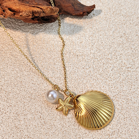 Ocean 304 Stainless Steel & Plastic Pearl Sea Animals Pendant Necklaces WG47216-02-1