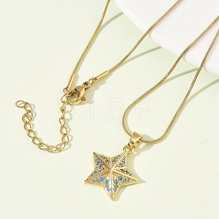 304 Stainless Steel Micro Pave Sky Blue Cubic Zirconia Pendant Necklaces for Women LS-NJEW-Z103-01G-02-1