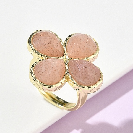 Natural Sunstone Faceted Adjustable Finger Rings for Women RJEW-A092-01G-07-1