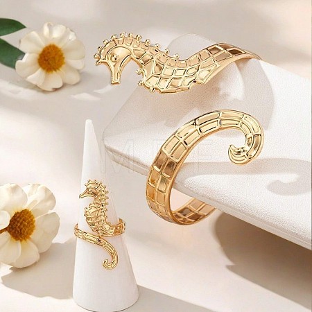 Sea Horse Alloy Cuff Bangles & Cuff Rings Sets WG48924-01-1