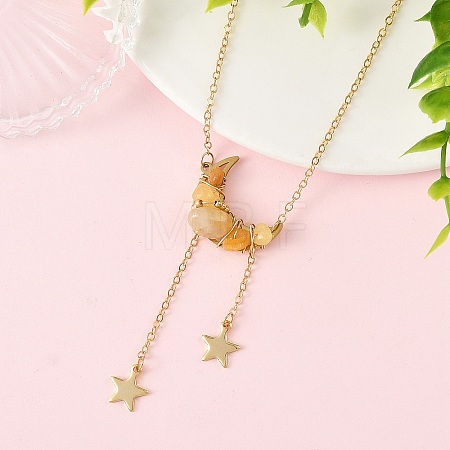 Natural Topaz Jade Chip Beads Moon Pendant Brass Cable Chain Necklaces for Women NJEW-TA00257-02-1