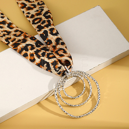 Cloth Leopard Print Scarf Necklaces with Alloy Pendant FS-WG91A7A-02-1