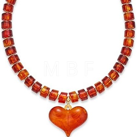 Resin and Plastic Heart Pendant Rondelle Beaded Necklaces with Alloy End Chains FS-WG415CE-07-1