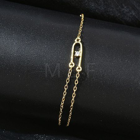 Brass Micro Pave Clear Cubic Zirconia Link Bracelets BJEW-E114-01E-G-1