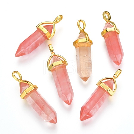Cherry Quartz Glass Double Terminated Pointed Pendants G-G902-C09-1