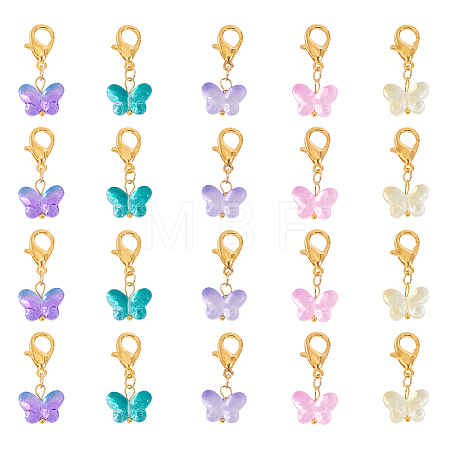 60Pcs Colorful Butterfly Glass Pendant Decorations HJEW-PH0001-65-1