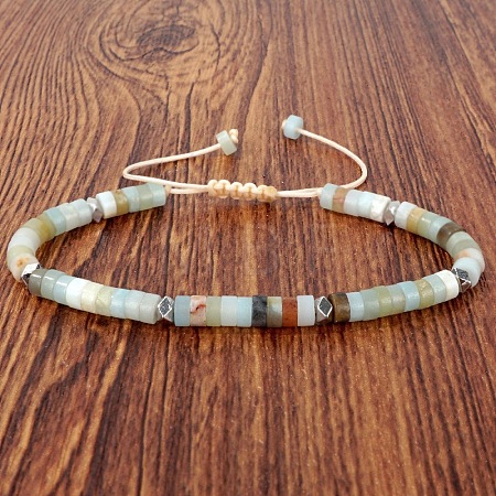 Natural Flower Amazonite Heishi Beads Adjustable Braided Bracelets for Men Women BX7041-12-1