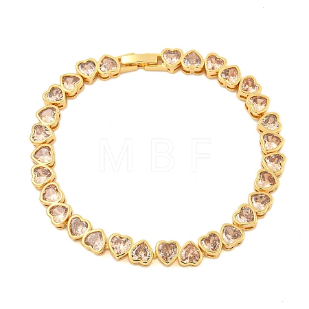 Rack Plating Brass Pave Cubic Zirconia Heart Link Bracelets BJEW-Q347-05G-03-1