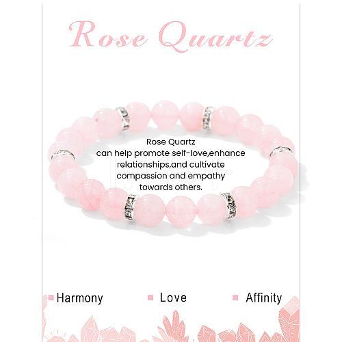 Natural Rose Quartz Round Beaded Stretch Bracelets for Women Men IS6879-4-1