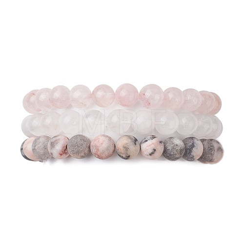 3Pcs 3 Styles Natural Mixed Gemstone Round Beaded Stretch Bracelets Set BJEW-JB10139-04-1