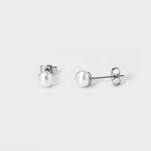 Elegant Titanium Steel Imitation Pearl Stud Earrings NB5919-8-1