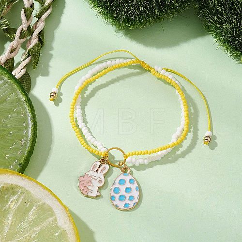 Easter Glass Seed Beads Braided Bead Bracelets BJEW-MZ00150-07-1