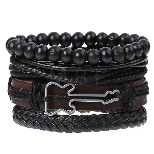 4Pcs Weave Imitation Leather Multi-strand Bracelets for Men WGB022D-28-1