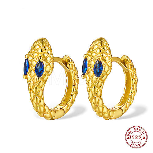 Snake Shape Real 18K Gold Plated 925 Sterling Sliver Micro Pave Cubic Zirconia Hoop Earrings DI7310-1-1