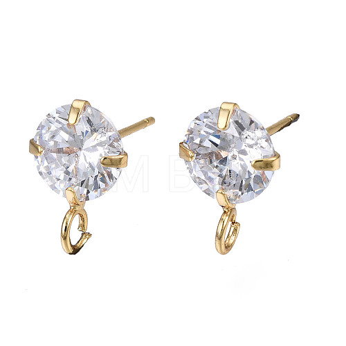 Brass Micro Clear Cubic Zirconia Stud Earring Findings KK-R132-065G-NF-1