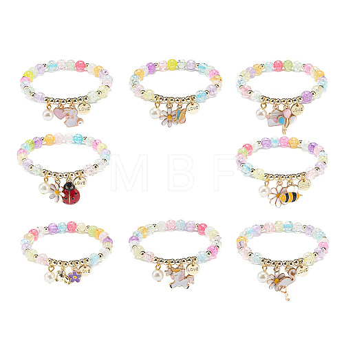 8Pcs 8 Style Acrylic Round Beaded Stretch Bracelets Set BJEW-JB08983-1