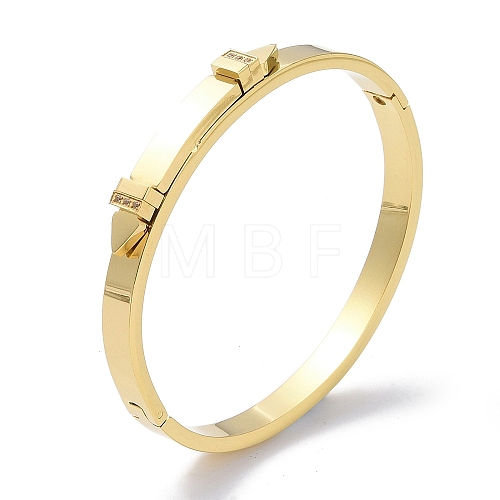 Vacuum Plating Arrow 304 Stainless Steel with Crystal Rhinestone Hinged Bangles BJEW-G700-03G-1