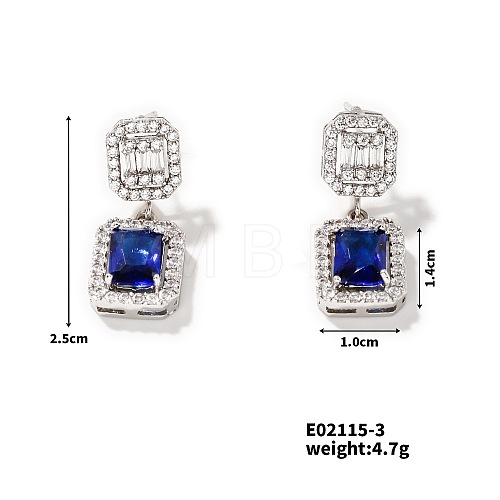 Elegant Square Copper Inlaid Zircon Women's Stud Earrings Fashionable Accessories NP2804-2-1