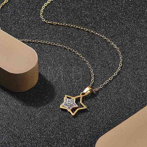 304 Stainless Steel Crystal Rhinestone Double Star Pendant Cable Chain Necklaces NJEW-Z056-02B-G-1