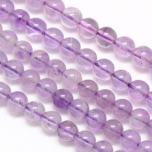 Natural Amethyst Round Bead Strands G-N0081-6mm-26C-1