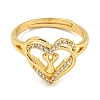 Heart with Letter Rack Plating Brass Micro Pave Clear Cubic Zirconia Adjustable Rings for Women RJEW-I105-01G-Y-2