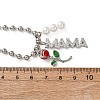 Mother's Day Brass Micro Pave Clear Cubic Zirconia Enamel Red Rose Flower Mama Pendant Necklaces for Women NJEW-A071-02P-5