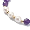 Natural Amethyst & Pearl Beaded Stretch Bracelet for Women BJEW-JB09384-03-2