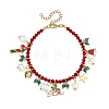Alloy Enamel Christmas Hat Holly Leaves Charm K9 Glass Faceted Bicone Beaded Bracelets BJEW-TA00764-3