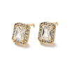 Clear Cubic Zirconia Rectangle Stud Earrings LS-EJEW-K093-20G-1
