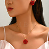Elegant Iron Resin Rose Flower Stud Earrings & Pendant Necklaces Sets for Women ZC5626-3