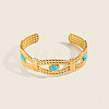 304 Stainless Steel Vintage Synthetic Turquoise Eye Open Cuff Bangles for Women WJ2970-1