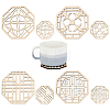 SUPERFINDINGS 8Pcs 4 Style Octagon Wooden Carved Cup Mats WOOD-FH0001-97-1