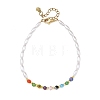 Round Handmade Millefiori Glass and Rice Imitation Pearl Acrylic Beaded Anklets for Women AJEW-AN00859-3