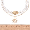 CCB Plastic Sun Pendant Alloy & Imitation Baroque Keshi Pearl Double Layer Necklaces for Women NJEW-Z116-01G-5