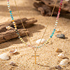 Stainless Steel Religion Cross Pendant Colorful Natural Gemstone Rondelle Beaded Double Layer Necklaces for Women CO5137-2