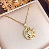 Brass Micro Pave Clear Cubic Zirconia Moon with Sun Pendant 304 Stainless Steel Cable Chain Necklaces for Women WG40DAD-03-1