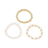 3Pcs Natural Pearl & Brass Bead Finger Rings RJEW-JR00963-1