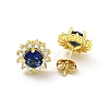 Flower Brass Micro Pave Clear Cubic Zirconia Stud Earrings EJEW-G387-04G-1